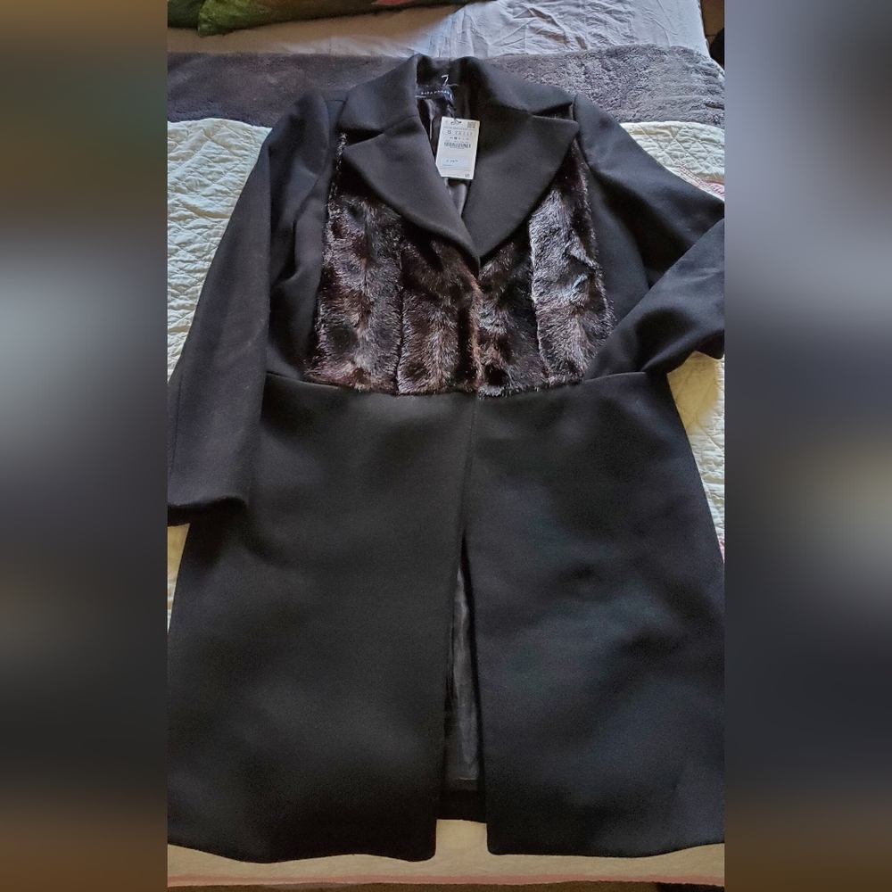 Zara black faux fur pea coat